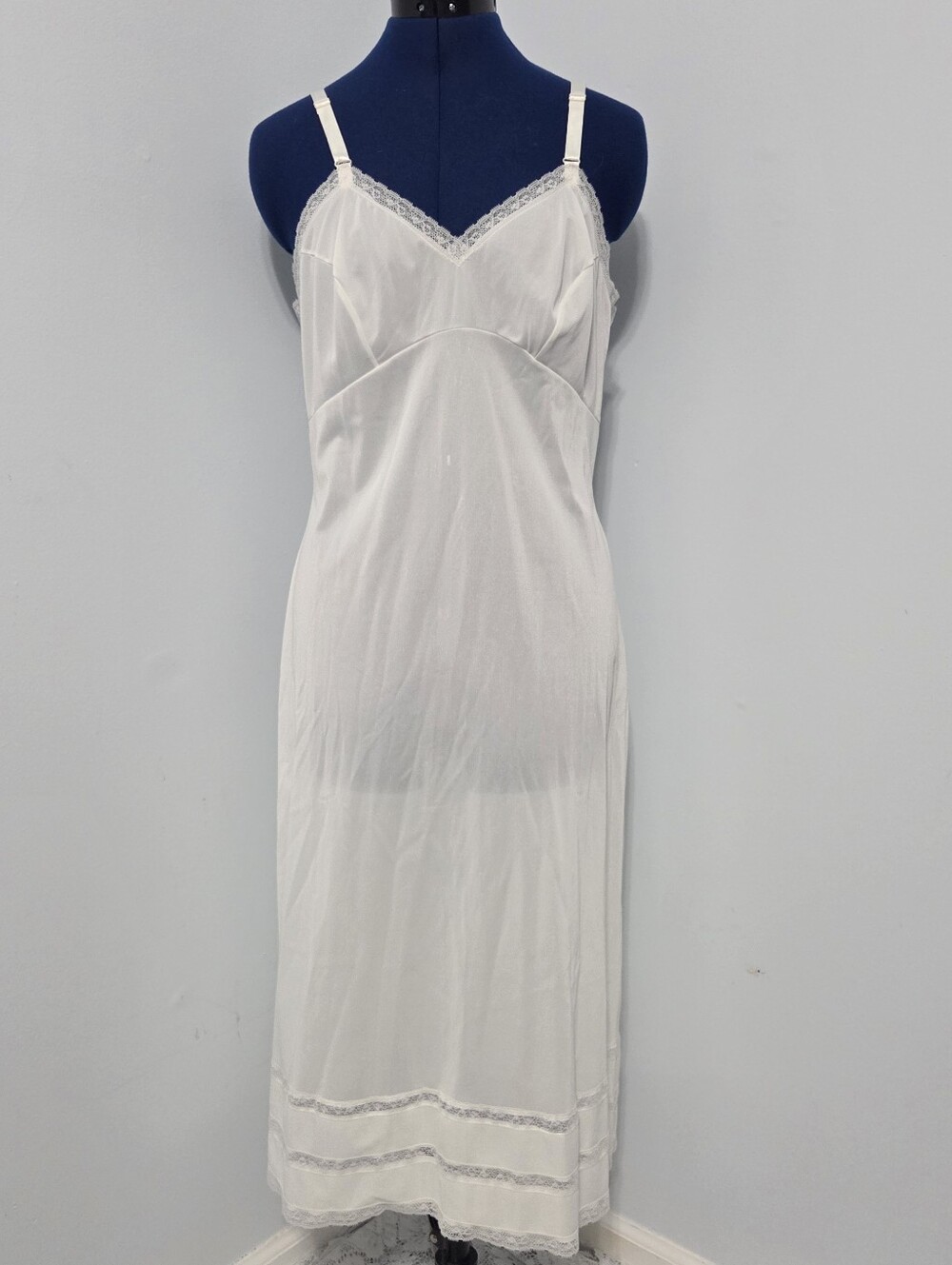 Vintage White Lace Trim Maxi Slip Dress
